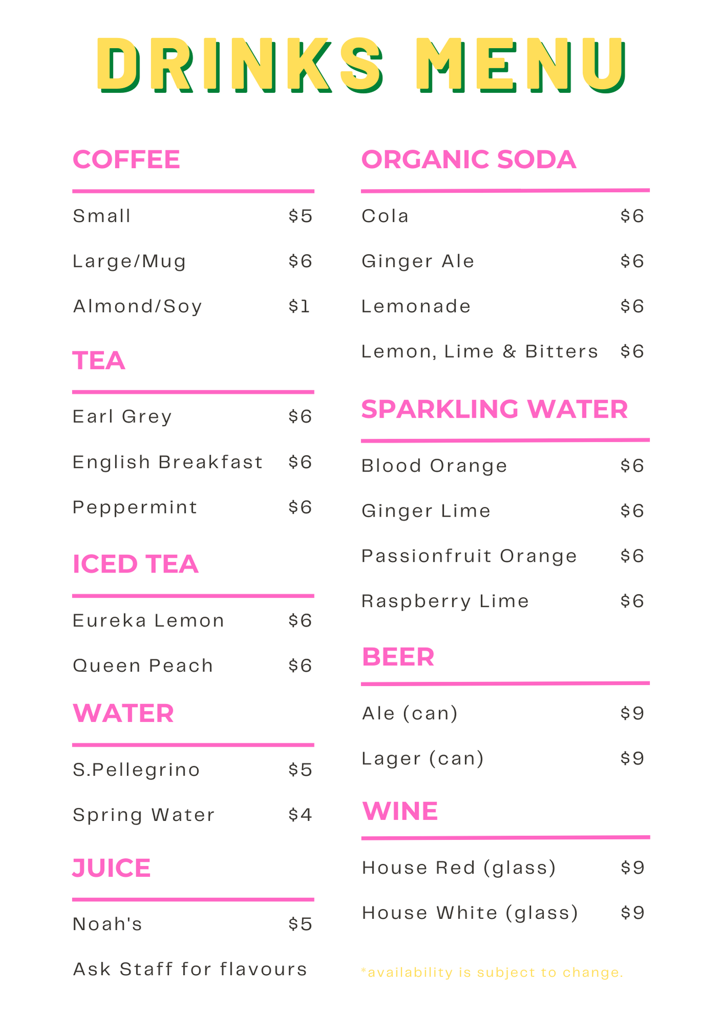 Drinks Menu. Little Berties Smoker and Grill.