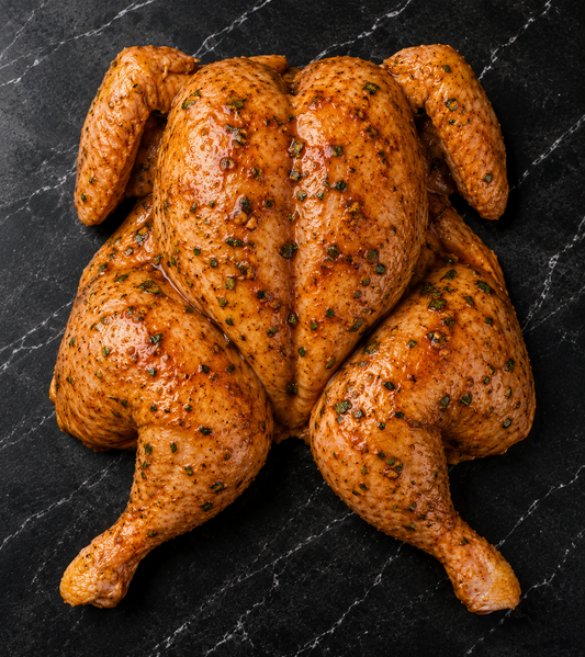 FREE RANGE MARINATED BUTTERFLIED WHOLE CHICKEN
